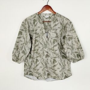 Rare Earth Safari Lara Pop Over Shirt Size 10 Linen Blend Green Leafs